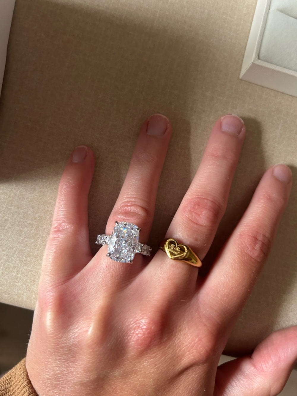 9 CT moissanite engagement ring. cushion cut wrap around diamond band. Size 5